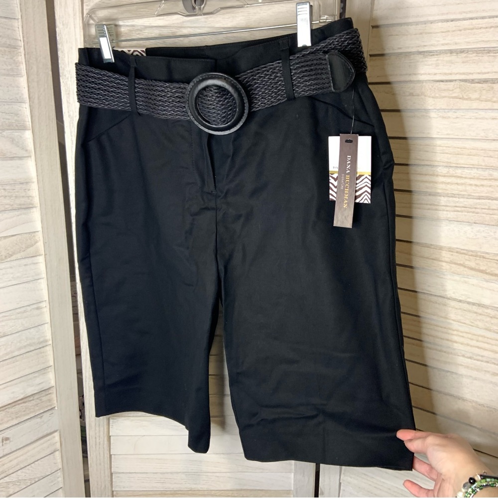 Dana Buchman Signature Soft and Sleek Black Bermuda Shorts with Belt New